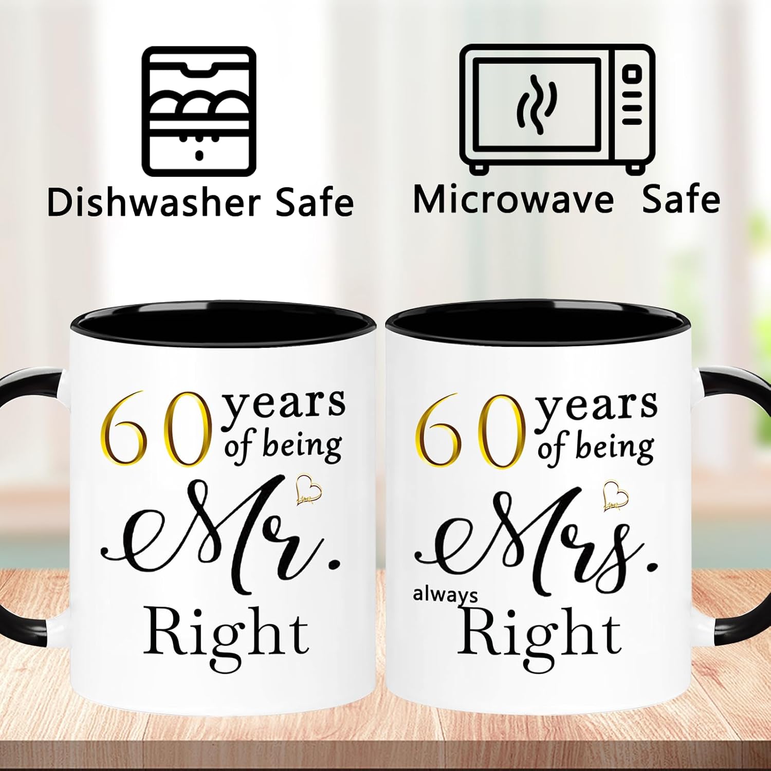 WOSIWULA 60 Year Anniversary Birthday Coffee Mugs Set of 2, 60th Wedding Anniversary Decorations Gifts for Couple Grandparents Parents Women Men Wife Husband Her Him, 60th Birthday Gifts, 11oz - Image 4