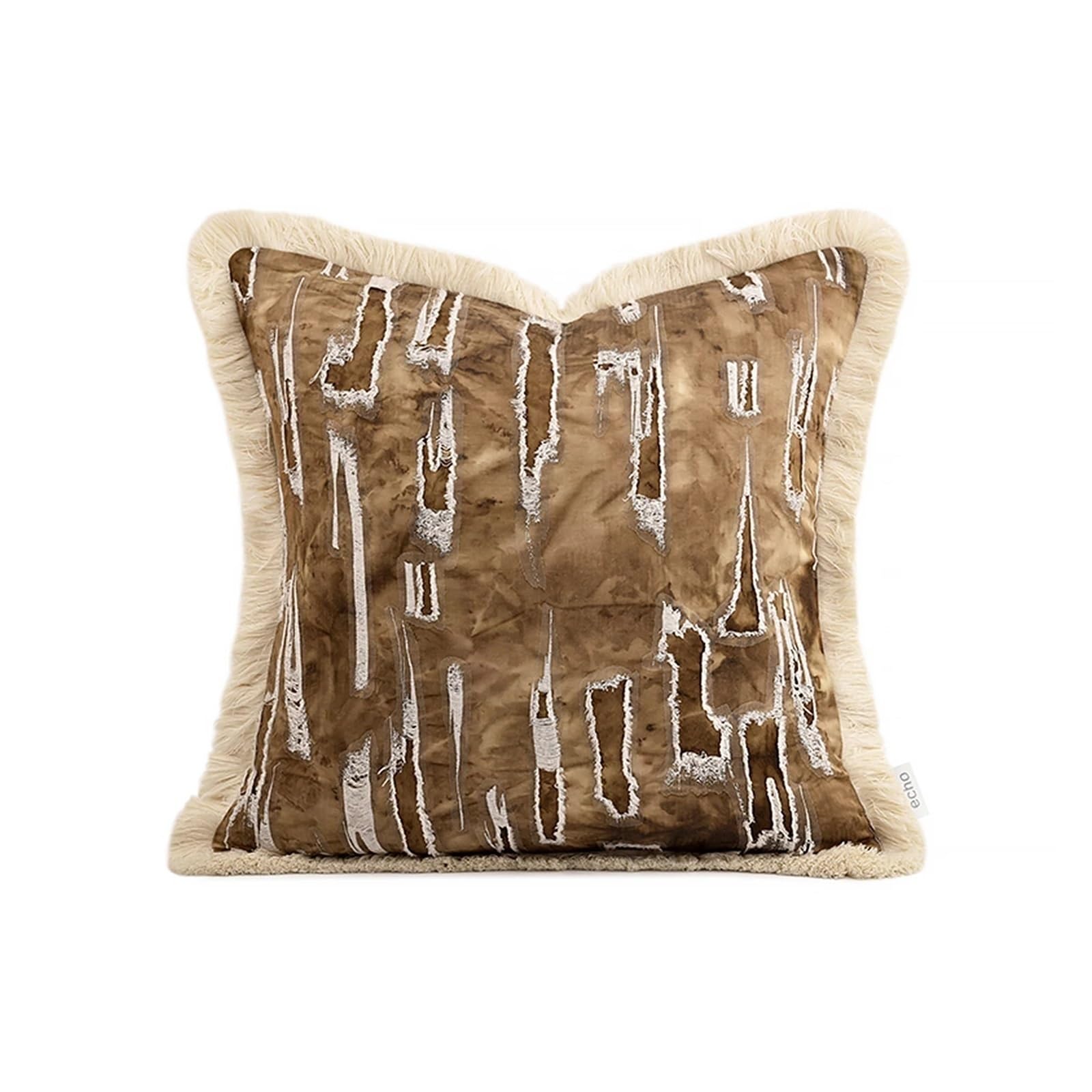 Housse de coussin à franges café pour un salon Wabi Sabi cocooning