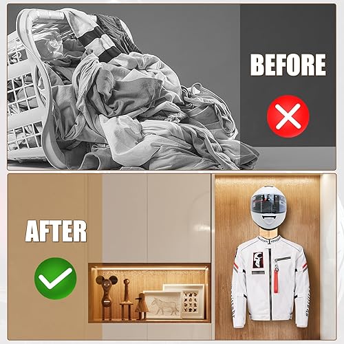 Miniatura 4 de Soporte para casco de motocicleta, soporte de casco de madera montado en la pared con colgador de ropa y gancho, colgador de casco para abrigos de