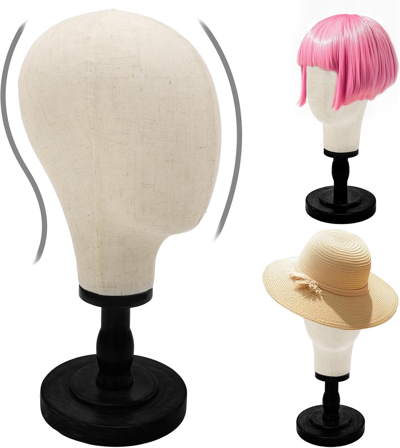 Wig Stand,22inch Mannequin Head with Detachable Wood Base,Canvas Head Holder for Hair Styling Jewelry Glasses Headband Display, Wig Stand for Wigs,Hats, Caps, Headdress,Black