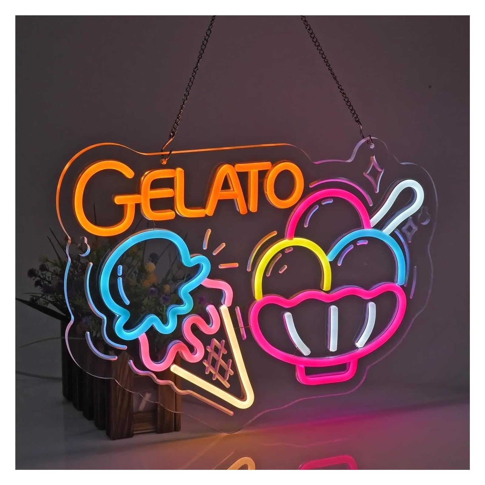 LEMST Sign Lamp Gelato Neon Sign Dimmable USB Powered Light for Business Store Shop Party Decor 30cmх40cm