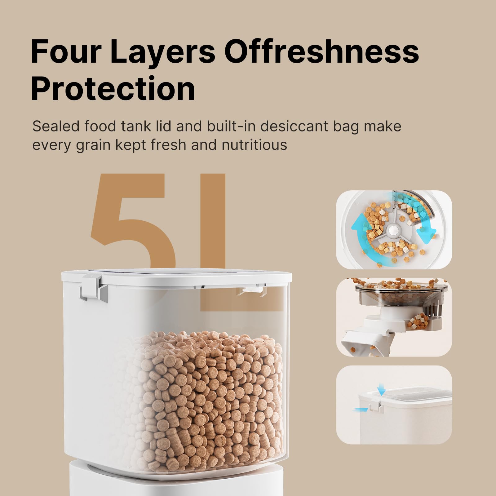 Automatic Cat Feeder with WiFi-5Ghz, APP Control Timed Cat Dry Food Dispenser with Remote Feeding, 5L Auto Pet Feeder up to 10 Meals 1-15 Portion Control Per Day, Auto Dog Feeders for Cats Dog - image 6