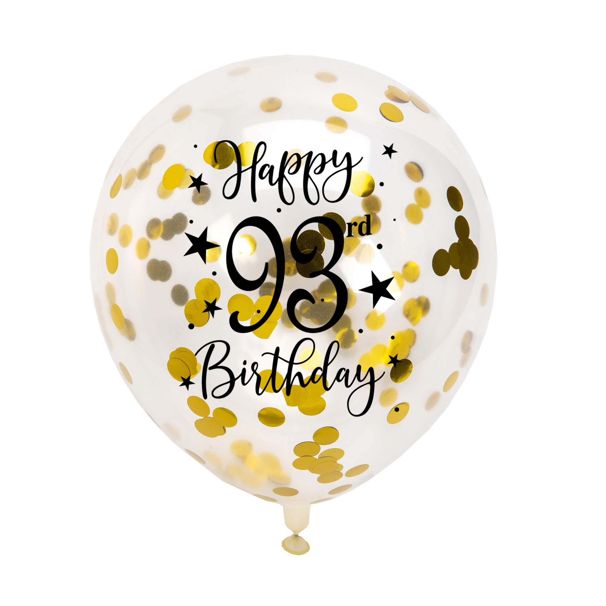 Gold 93rd Confetti Latex Balloons, Woman or Man Happy 93 Years Birthday Party Balloon Decoration With Confetti, 12in, 16 Pack