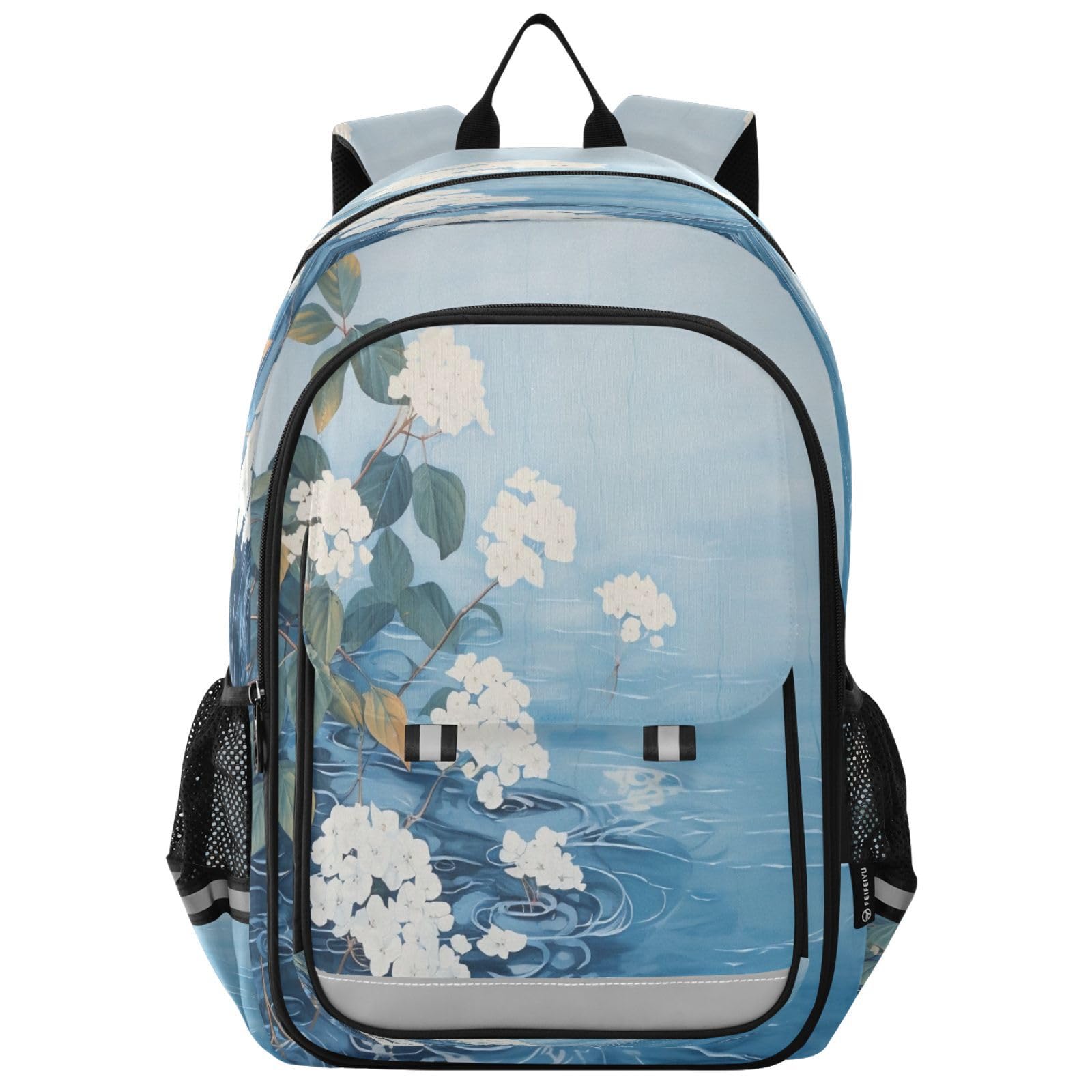 Sac à dos pour ordinateur portable protégeant des averses au lycée modèle fleur blanche - 8