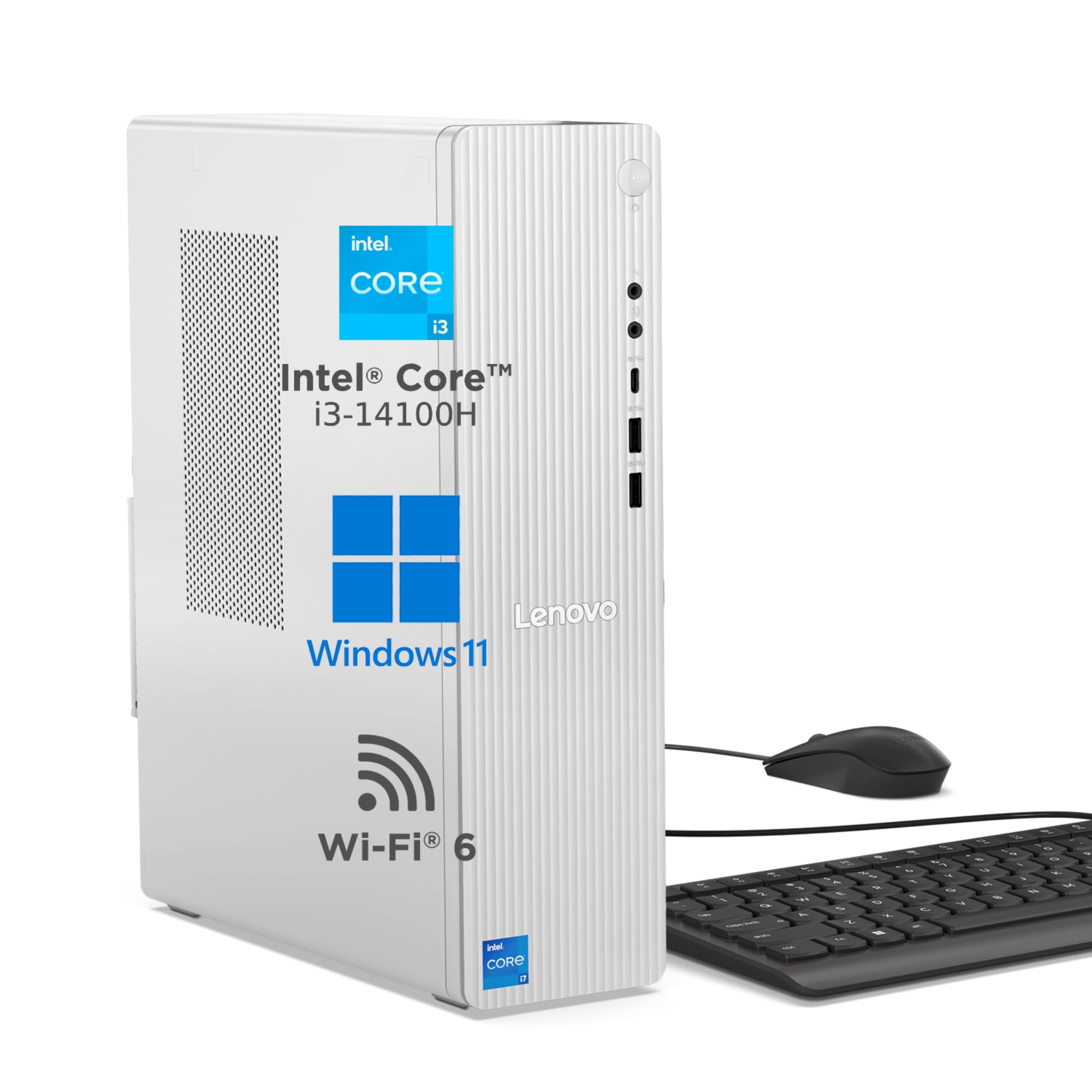 Lenovo IdeaCentre Tower 14th Gen Core i3-14100 (8GB RAM/512GB SSD/Intel UHD Graphics/Win 11/Microsoft 365 Basic + Office Home 2024/Wifi 6/Bluetooth 5.2/USB Calliope Keyboard & Mouse/Grey), 90XS005JIN