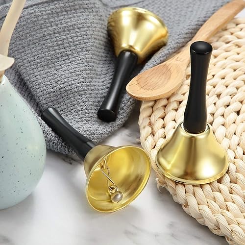 Vista 5 de 24 campanas de mano de acero plateado, mango de madera negra, campanas de metal diatónico, percusión musical (dorado)