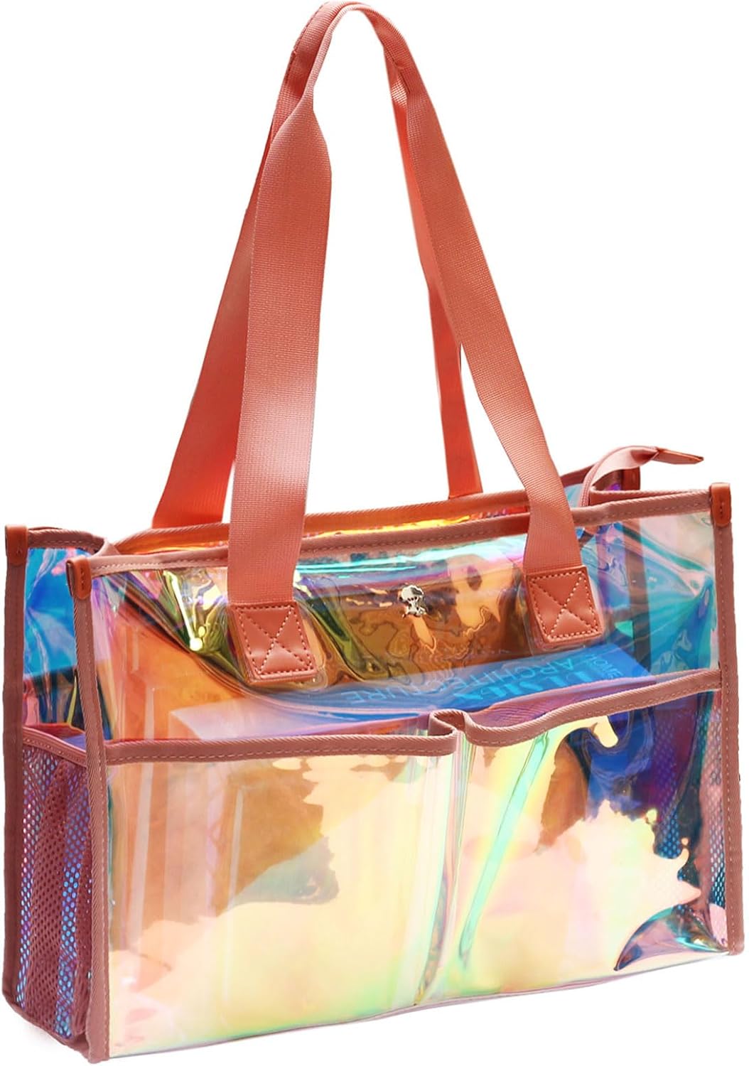 Iridescent Clear Tote Bag for Women, Waterproof Large Beach Tote Pool Swim Cruise Vacation Essentials