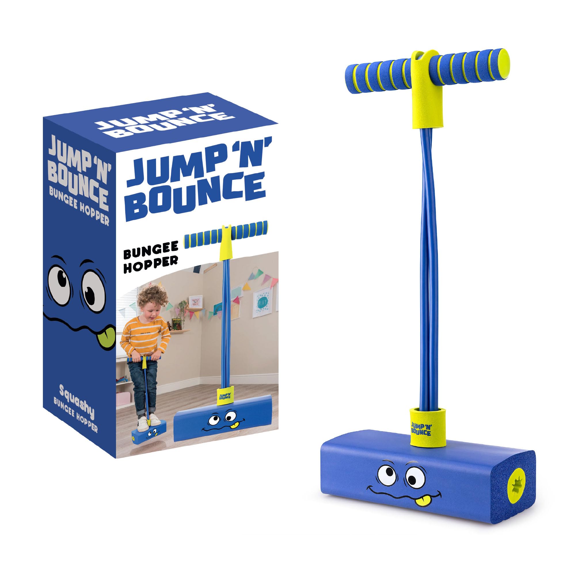 Jump ‘N’ Bouncer Bungee Hopper, Pogo Stick for Kids 3+, Foam Pogo Jumper Stick, Garden Toys Games, Blue