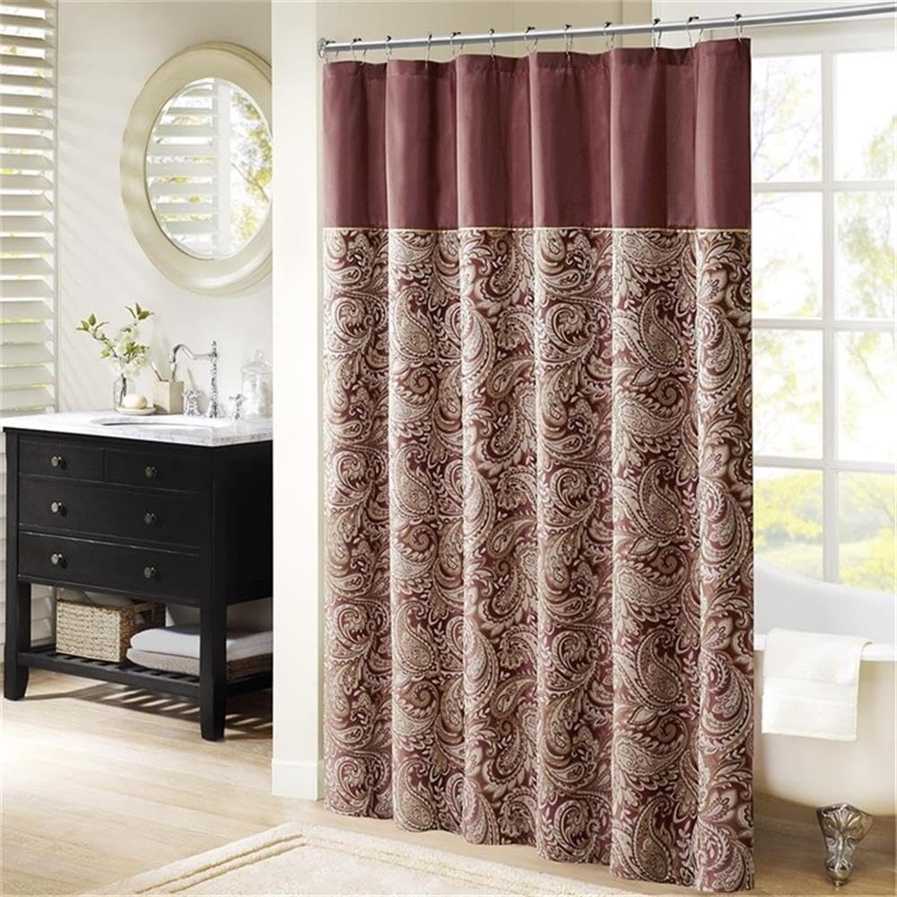 Pemberly Row Contemporary Jacquard Shower Curtain in Burgundy 72x72