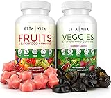 (120 Chews) Fruits and Veggies Supplement - Superfood Fruits and Veggies Gummies (9 Superfruits & 30 Veggies) Mushrooms, Fruit and Vegetable Vitamins, Non-GMO, Pectin-Based, Gluten-Free, No Capsules Fruits & Veggies Gummies