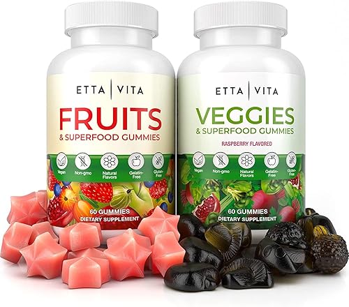 Miniatura 1 de Suplemento de frutas y verduras, gomitas de frutas y verduras (120 masticables), 9 superfrutas y 30 verduras, frutas y hierbas, vitaminas de frutas