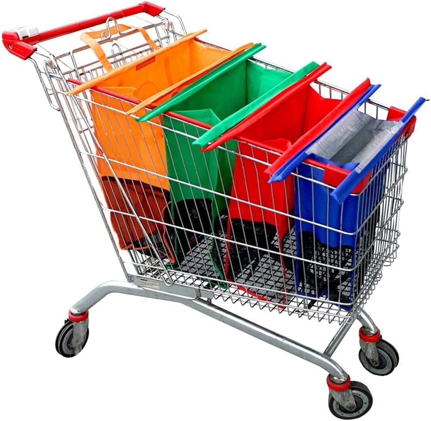 Trolley Bags Reusable Shopping Bags - Set of 4 Bags ๏ผEasy to Use and Heavy Duty-Variety of Colors and Sizes Detachable,Foldable๏ผfor Normal Supermarket Trolleys (4Bags)