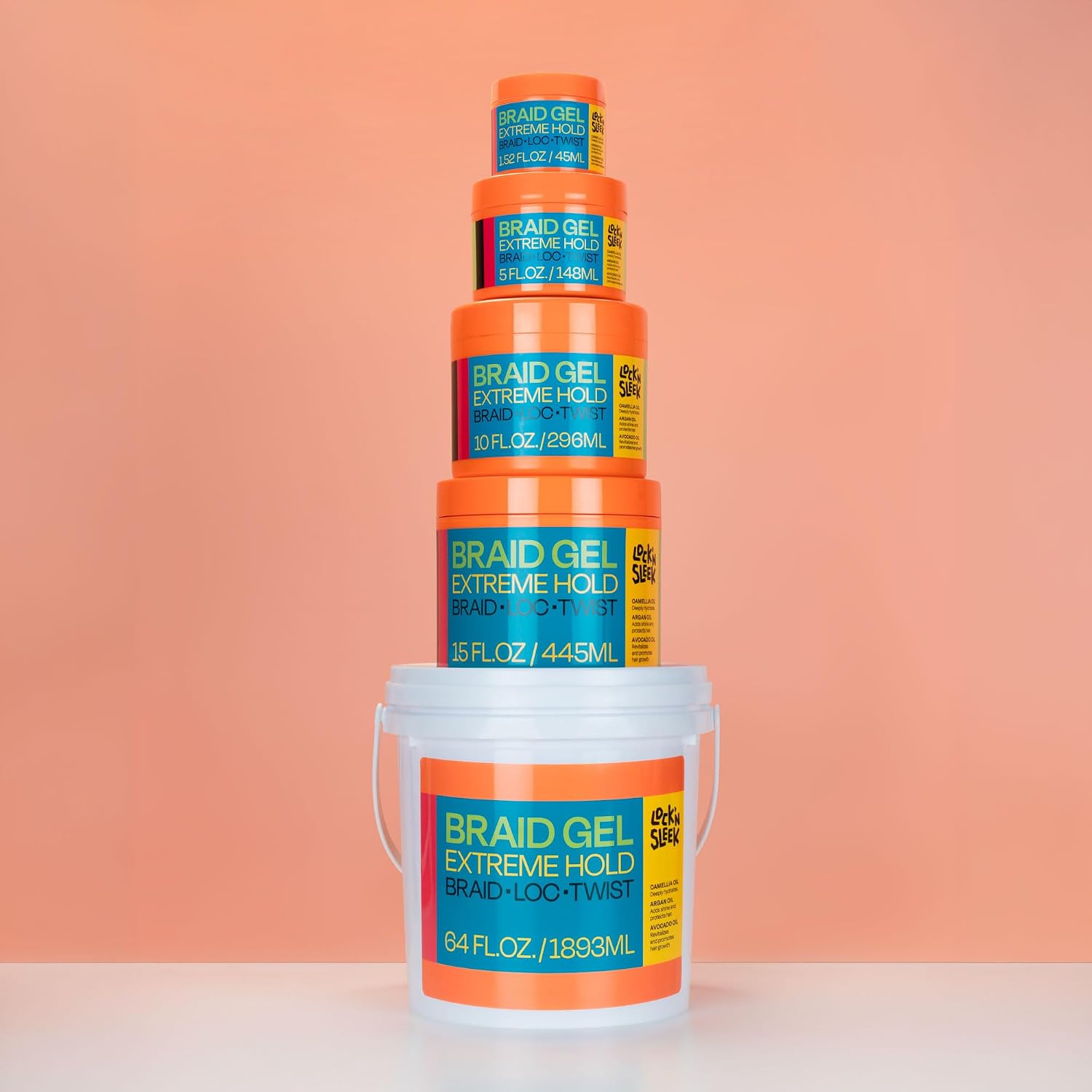 LOCK'N SLEEK Braiding Gel Extreme Hold, Flake-Free Braid Gel for Cornrows, Box Braids, Locs & Twists – High Shine Edge Control with Argan, Camellia & Avocado Oil – Vegan, No Buildup 64 oz