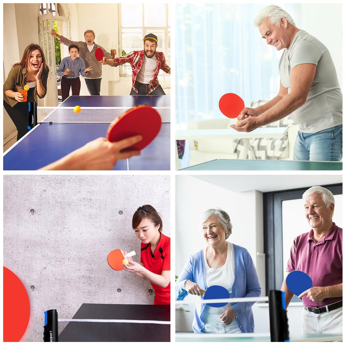 Set Da Ping Pong Da Tavolo Con 4 Racchette, Retrattile Rete, 8 Palline