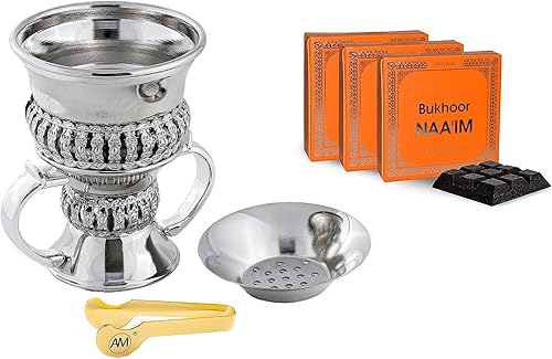AM Regal Metal Bakhoor - Quemador de incienso e incienso Bukhoor Naaim (paquete de 3)