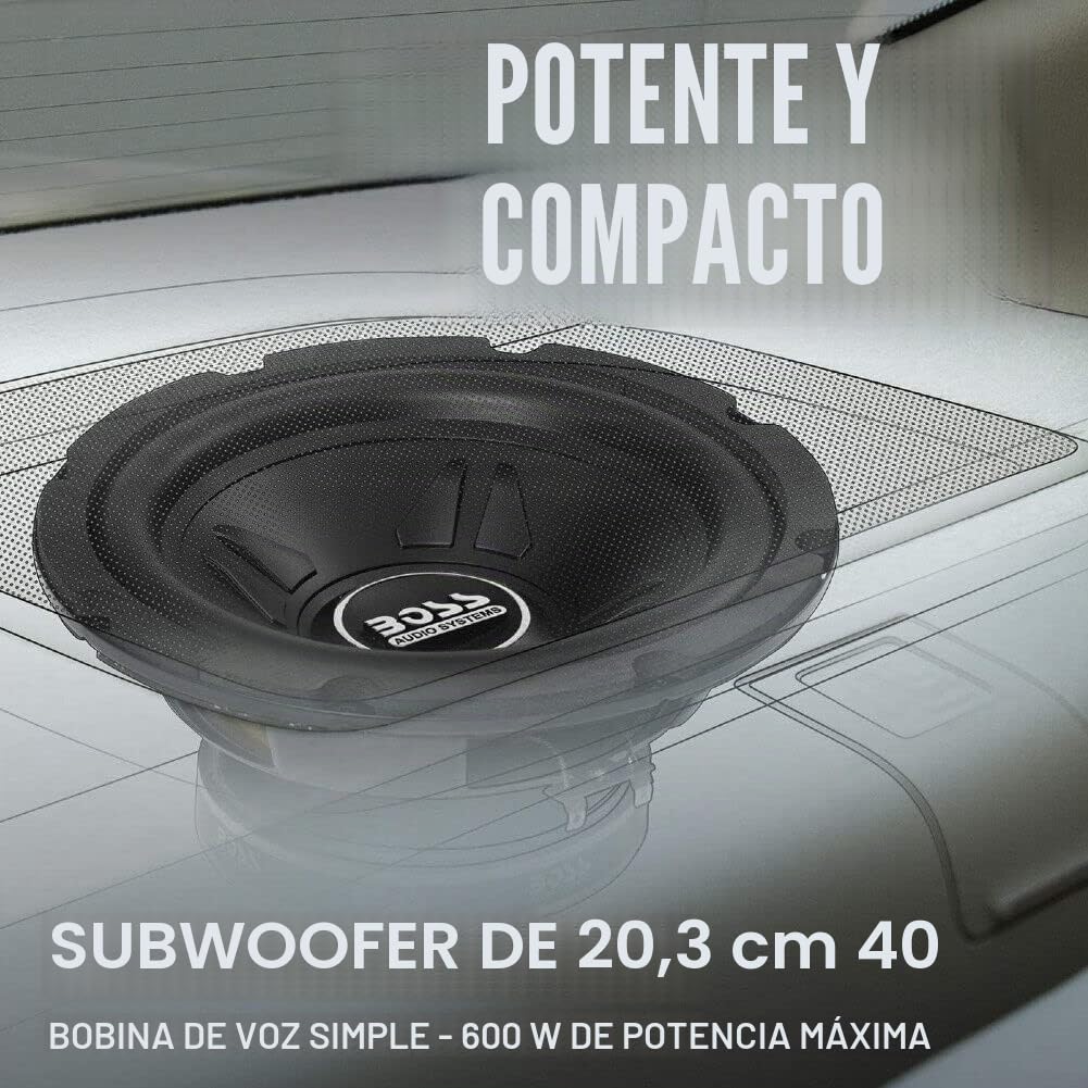 1 Chaos Audio Systems CXX8 subwoofer 20 cm 200 mm 8" Single Coil 4 Ohm 300 Watt rms 600 Watt MAX 83 db suspensión de Goma, 1 Pieza