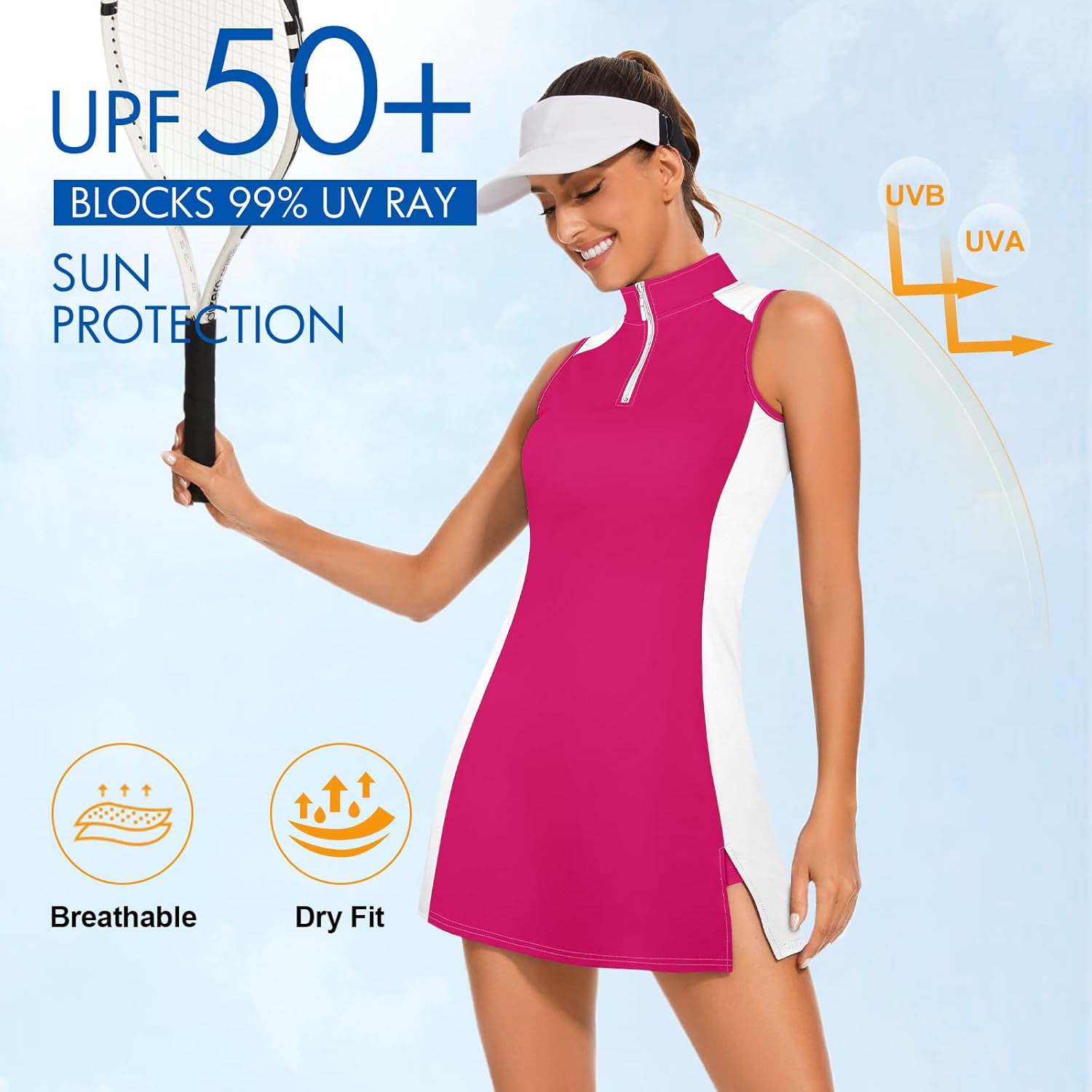 Viracy Tennis Dress Golf Dresses for Women with Shorts, Pockets Sleeveless Zip Up Stand Collar Lightweight Athletic Dress - Image 3