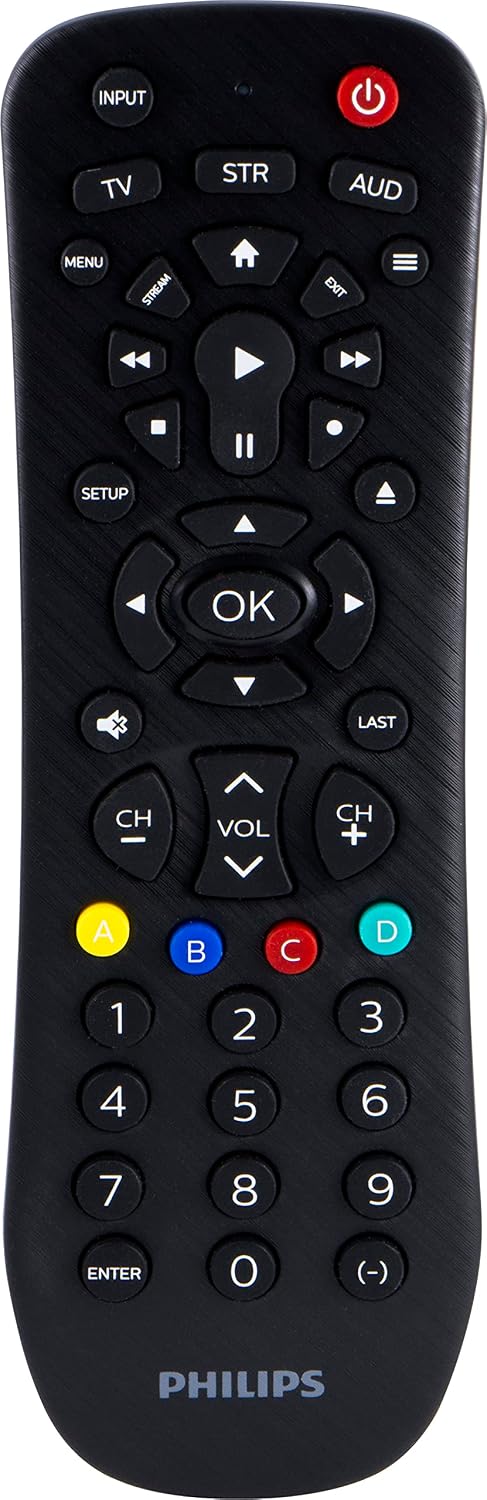 Philips Universal Remote Control Replacement for Samsung, Vizio, LG, Sony, Sharp, Roku, Apple TV, RCA, Panasonic, Smart TVs, Streaming Players, Blu-ray, DVD, Simple Setup, 3 Device, Black, SRP9232D/27