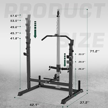 JX FITNESS Power Cage Rack with LAT Pulldown Pulley System, Adjustable Squat Rack, Strength Cage with J-Hooks for Home Gym