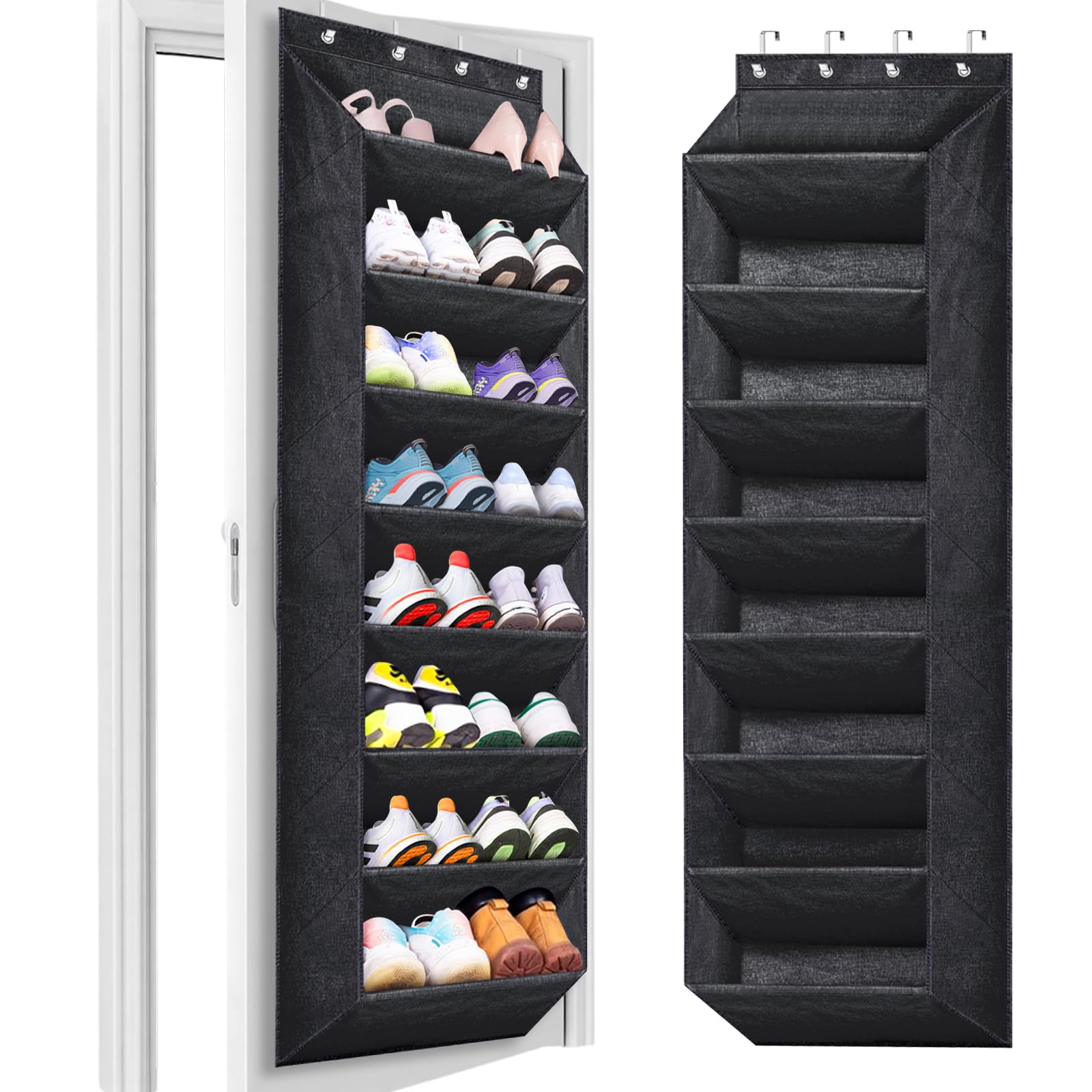 QUMENEY Schuh-Organizer mit 8 Ablagen zum Aufhängen über der Tür Schuhregal für die Tür Schrank mit tiefen Taschen Aufbewahrung hinter der Tür für 24 Paar Schuhe (schwarz) Küche, Haushalt &