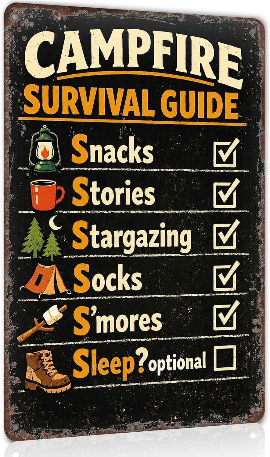 Campfire Survival Guide Camping Metal Sign 8 x 12 Inch