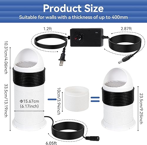 Miniatura 7 de Ventilador de ventilación de pared con capucha de 6.3 pulgadas, kit de ventiladores de pared ajustables con tapa de cubierta para ventilación y