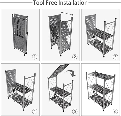Miniatura 7 de Yuanjimi Estante de almacenamiento plegable de 3 niveles con ruedas, unidad de estantería de garaje resistente que carga 550 libras, estantes