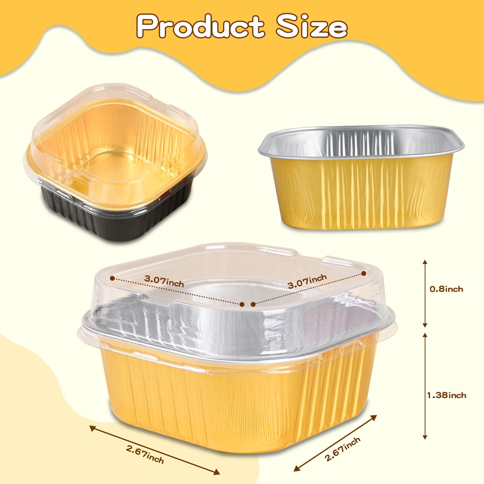 Paquete de 40 mini moldes para tartas con tapas, vasos cuadrados de aluminio de 5 onzas para hornear brownies, moldes de molde para magdalenas, moldes desechables para cupcakes de postre para bodas,