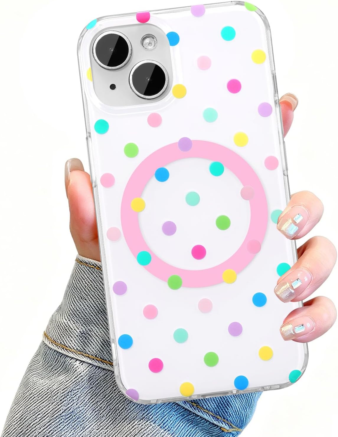 UEEBAI Polka Dot Magnetic Case for iPhone 13/14, Cute Polka Dot Phone Case for Aesthetics Cover Compatible with Magsafe Soft Slim Phone Cover for Women Girls - Colorful