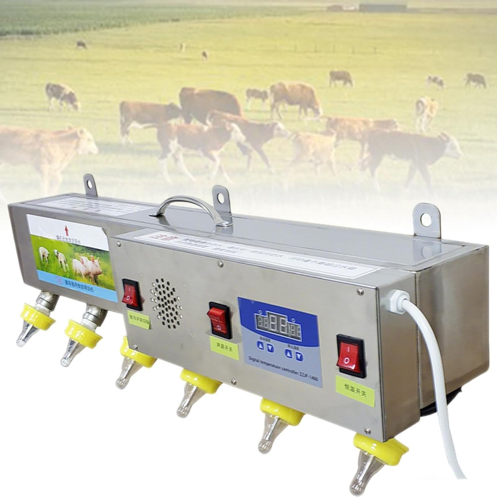 Alimentatore per agnelli e suinetti con 6 tettarelle, alimentatori Multipli per suinetti, Alimentatore in Acciaio Inox a Temperatura costante, autoalimentazione per suinetti e agnelli