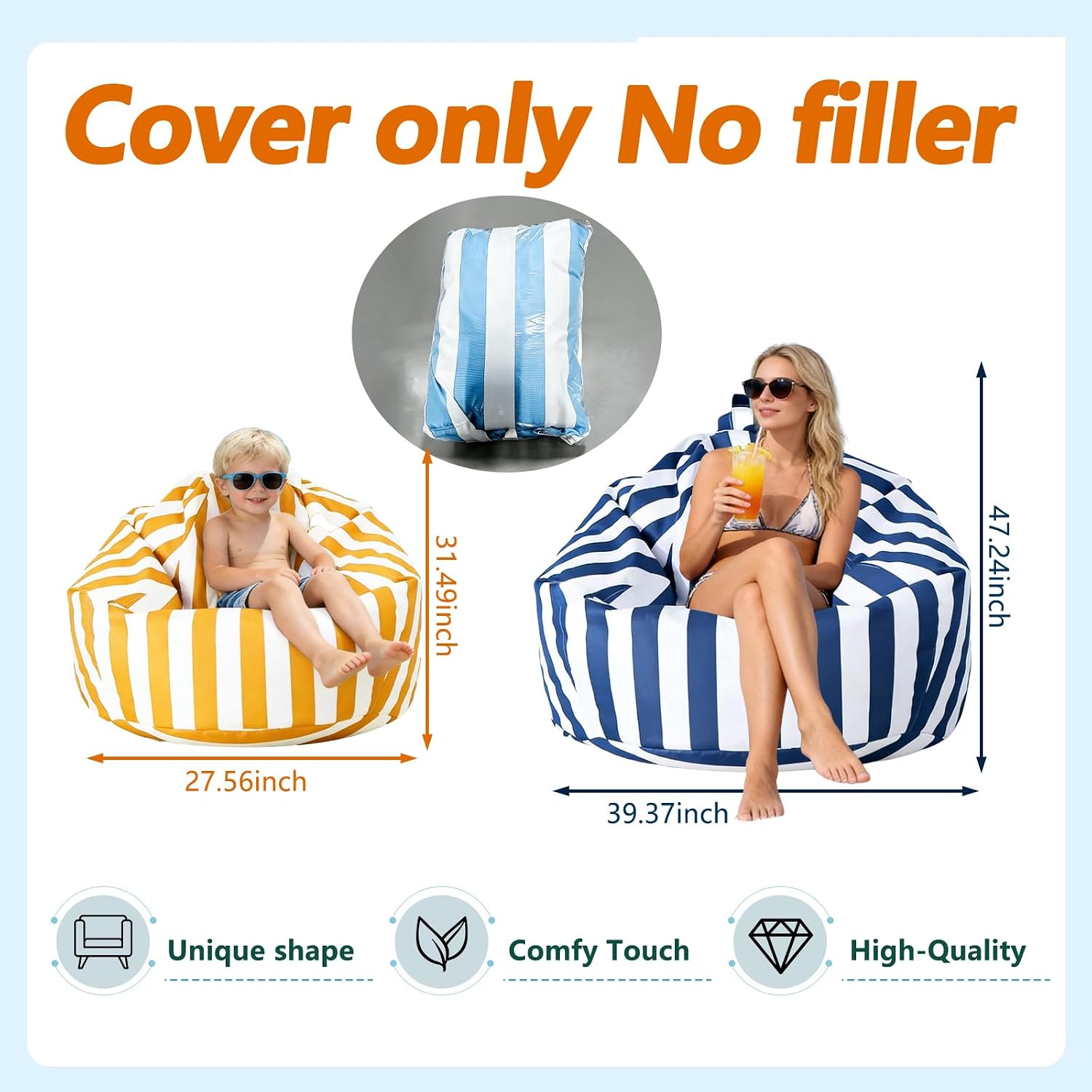 Waterpoof Outdoor Bean Bag Beach Cover Beanbag Oxford Pouf Cover Salon Garden Beanbag Chair Corner Seat Floor Couch/Lounger for Pool Indoor Boneless Chair Cover Lazy Floor