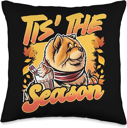 BCC Chow Chow Shirts & Asian Dog Lover Gifts Chow Dog Scarf Pumpkin Happy Thanksgiving Throw Pillow, 16x16, Multicolor