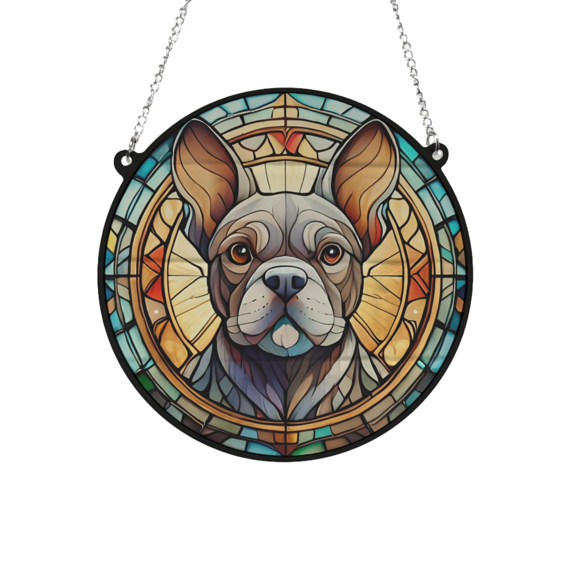 French Bulldog Grey Stained Glass Effect Suncatcher Gift for Dog Lovers - 19cm