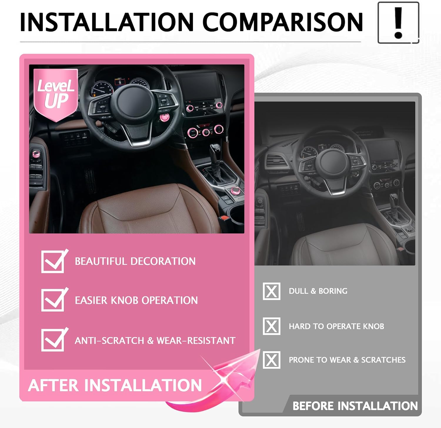 for Subaru Forester 2019-2024 Accessories, 9-Pieces Aluminum Alloy Knob Covers Trim Kit (Pink) Fits Push Start, A/C, Volume, Drive Mode & Rear Mirror. Interior Upgrade & No-Tool Install