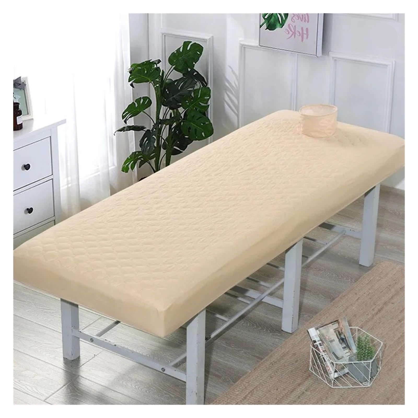 Thicken Quilted Beauty Salon Massage Table Fitted Bed Sheet Skin-Friendly SPA Cover Bedspread with Breath Hole for Massage Tables(Camel,185x70)
