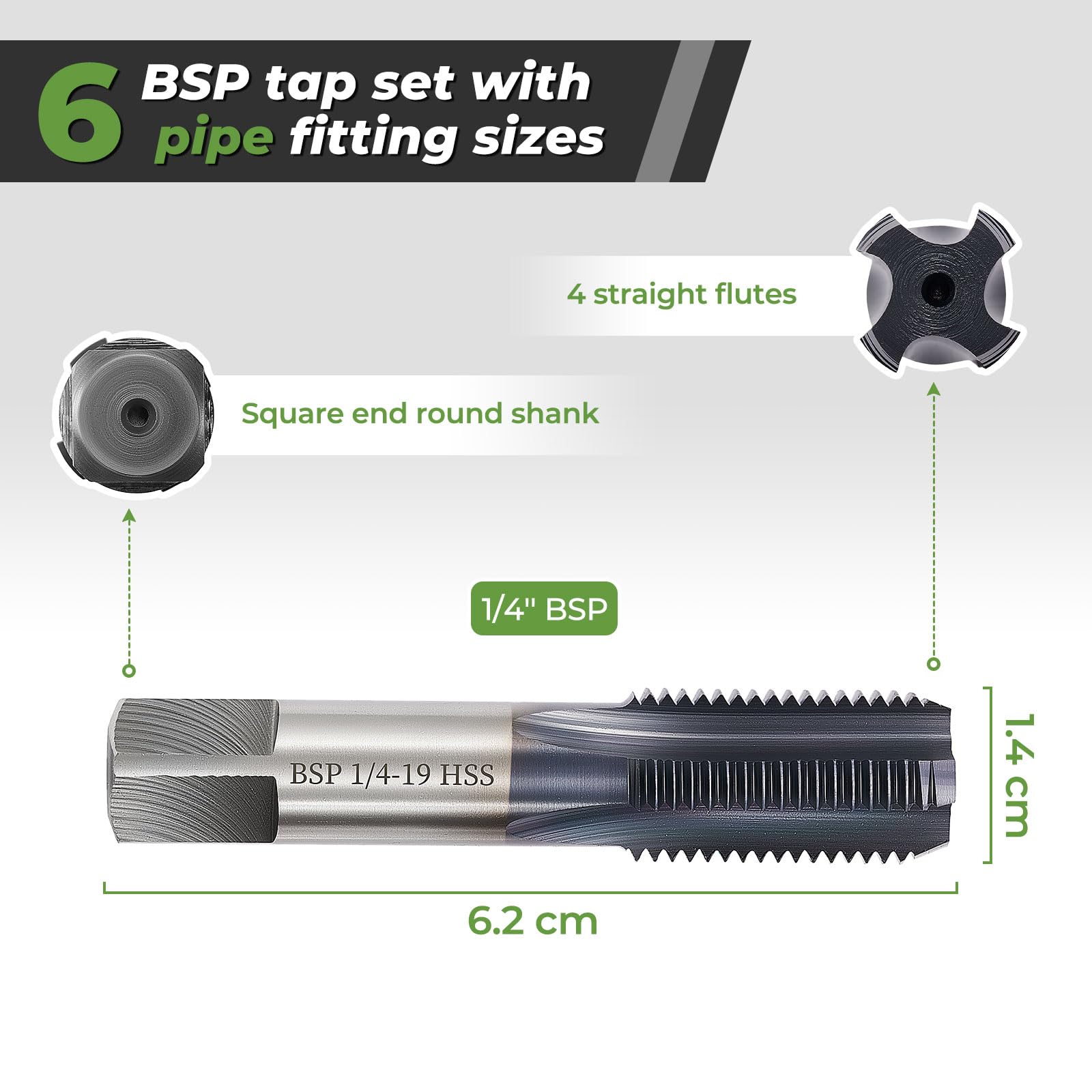 Litorange BSP Pipe Tap, 4340 Steel Threader with ALCRN Coating, 1/4'' BSP Tap - Image 3