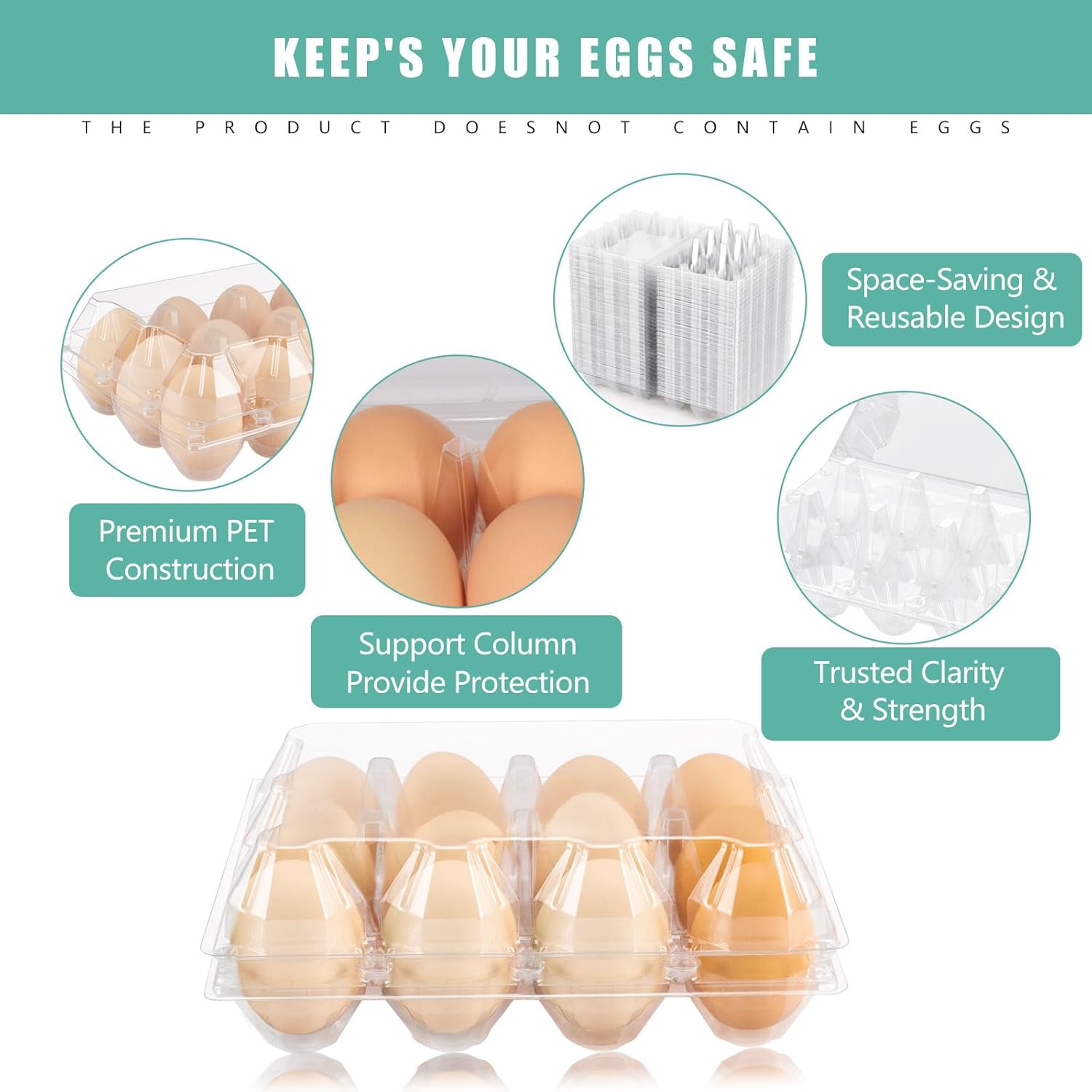 100 Packs Egg Cartons Cheap Bulk，Plastic Egg Carton for 12 Eggs， Clear Egg Cartons 3 * 4 Grids，Perfect for Refrigerator Chicken Farm Markets Commercial Business Market Display, Large