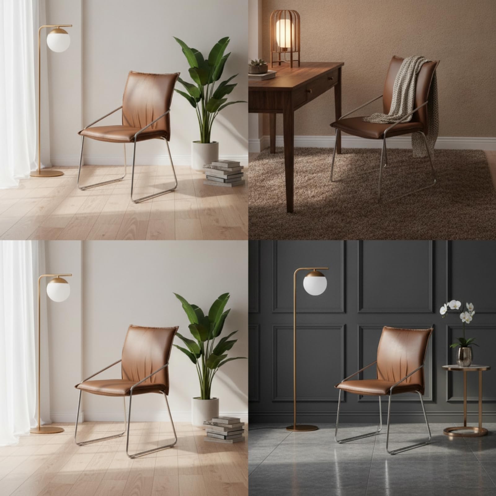 F Fityle Silla de Comedor de Media Centuria Silla Acolchada Silla de Diseñador Silla de Metal Respaldo Curvo Que Sostiene la y Base Estable de Metal, Negro