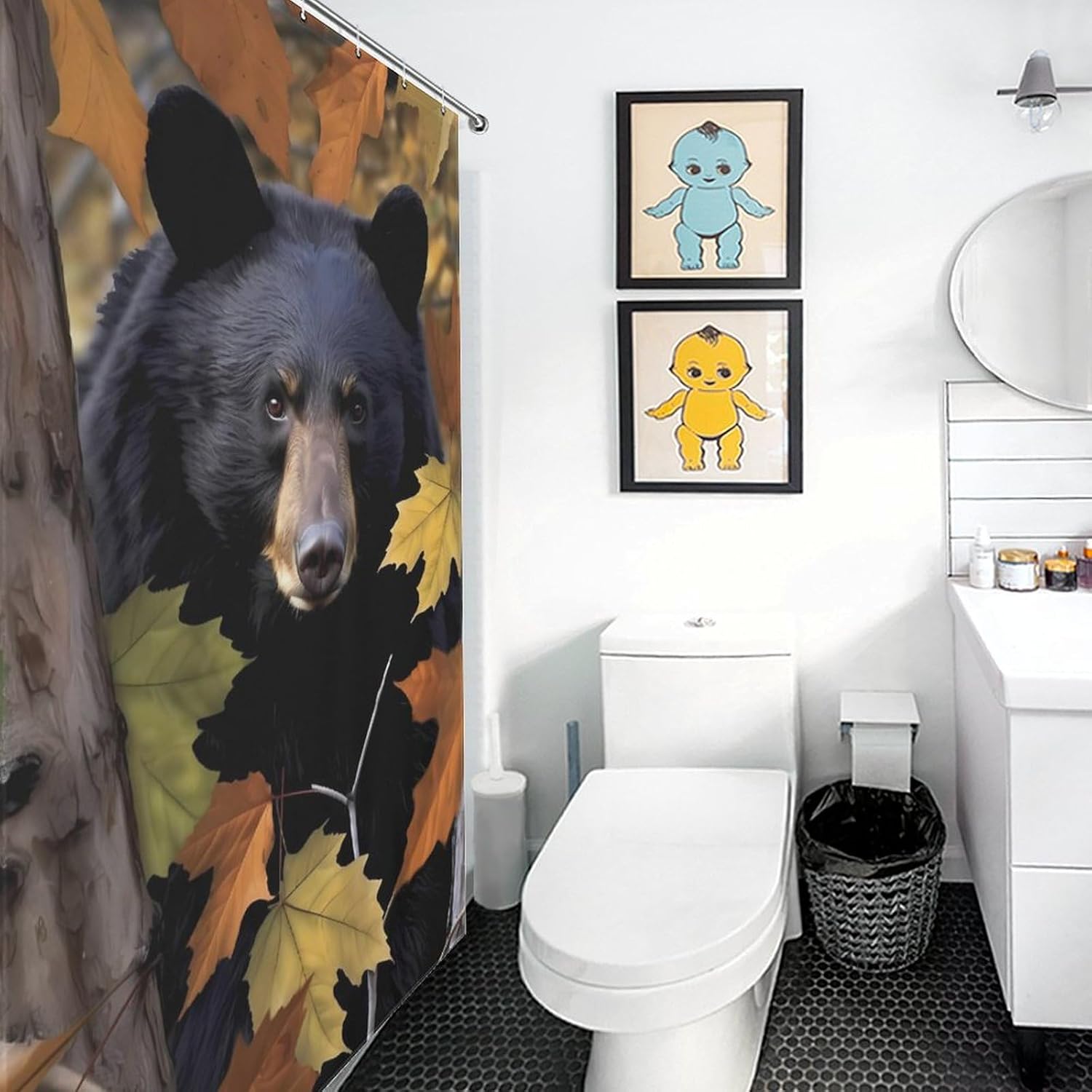 Camouflage Ca-mo Bear Funny Shower Curtains Washable Bath Curtain Liner with Hooks for Bathroom Bath Tubs