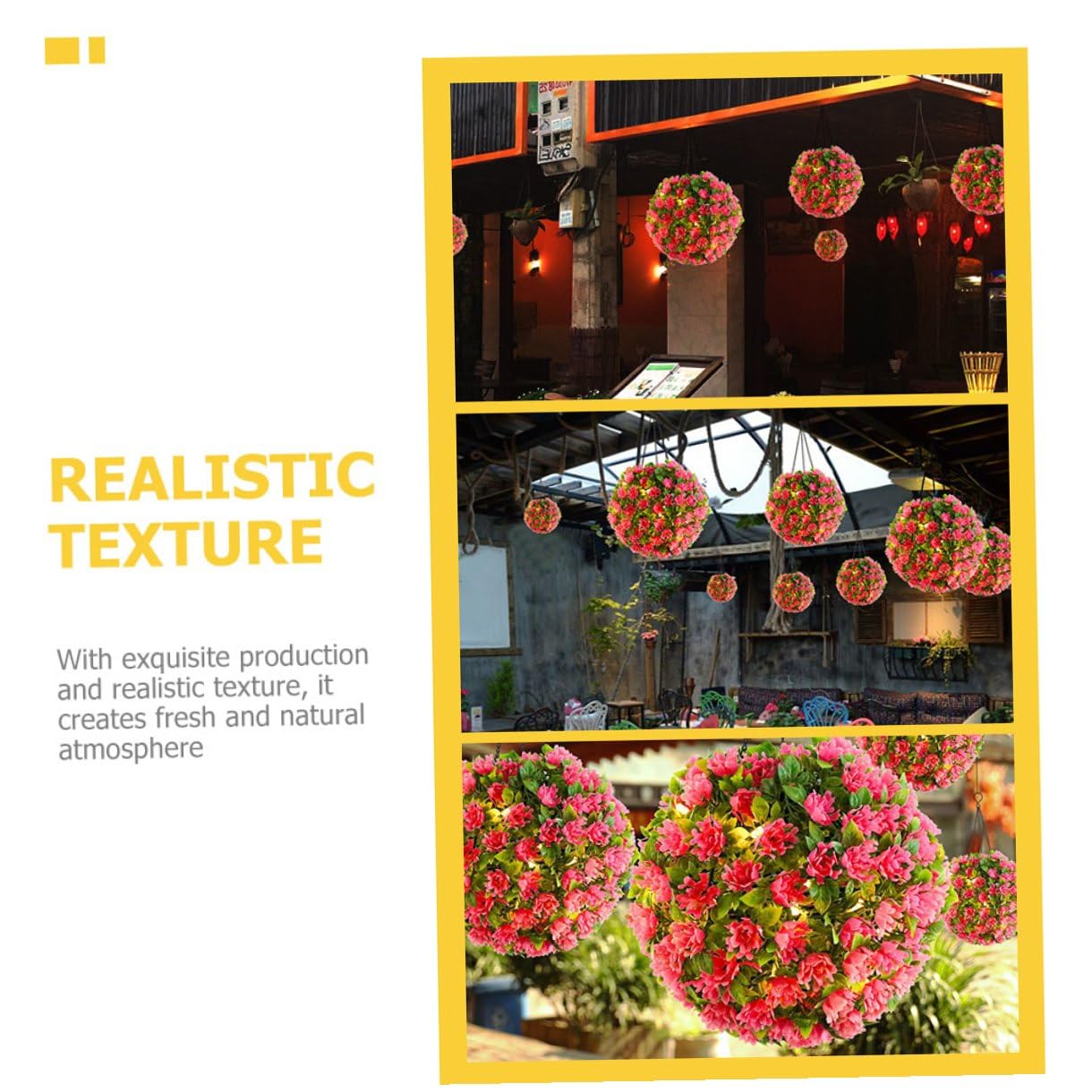 Kisangel LED Solarleuchte Hängend Rosa Blumenkugel aus Kunststoff und Eisen mit Realistischer Struktur und Starker Aufhängung für Garten und Hochzeiten