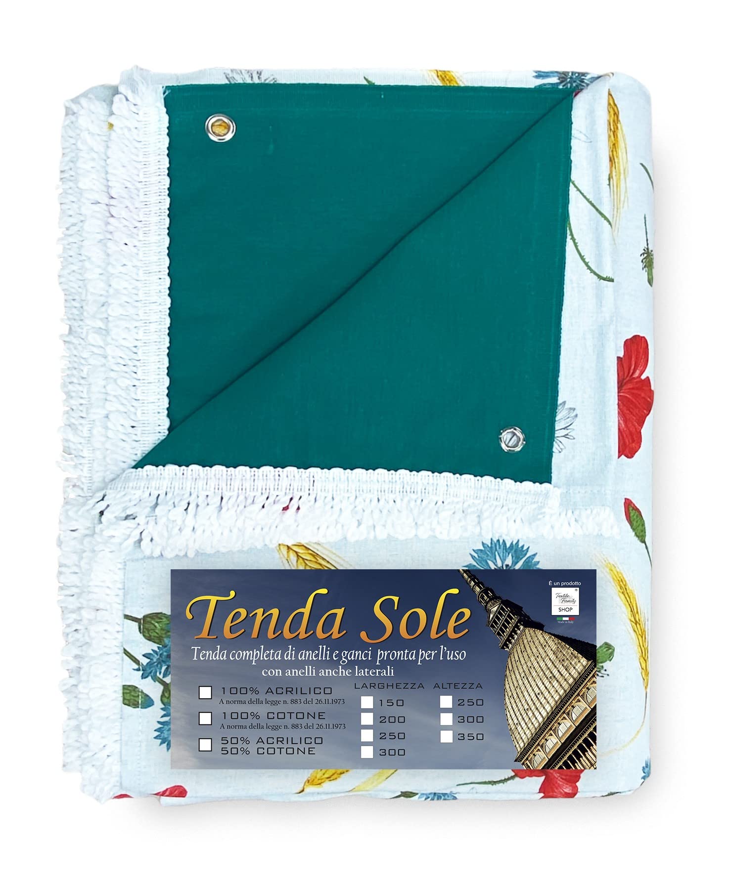 Tende per Esterno - Tende da Sole per Esterno CON ANELLI | Tenda da Giardino, Veranda, Gazebo, Portico | Ganci per Applicazione | Resistente e Lavabile, Cotone 100% Durevole, Stampa Papaveri - 150x300