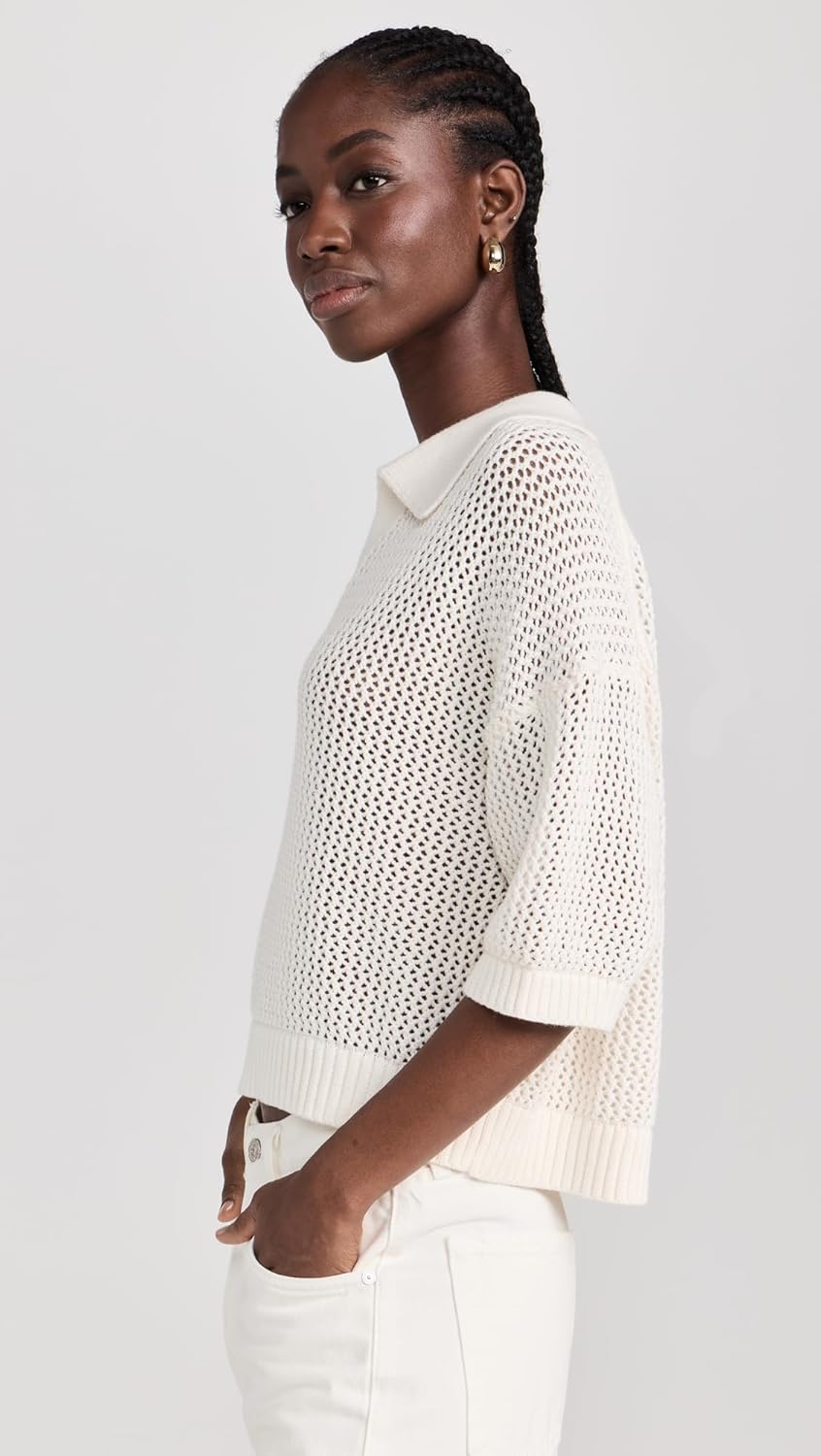 Velvet Women's York Cotton Cashmere Mesh Polo Sweater - Image 4