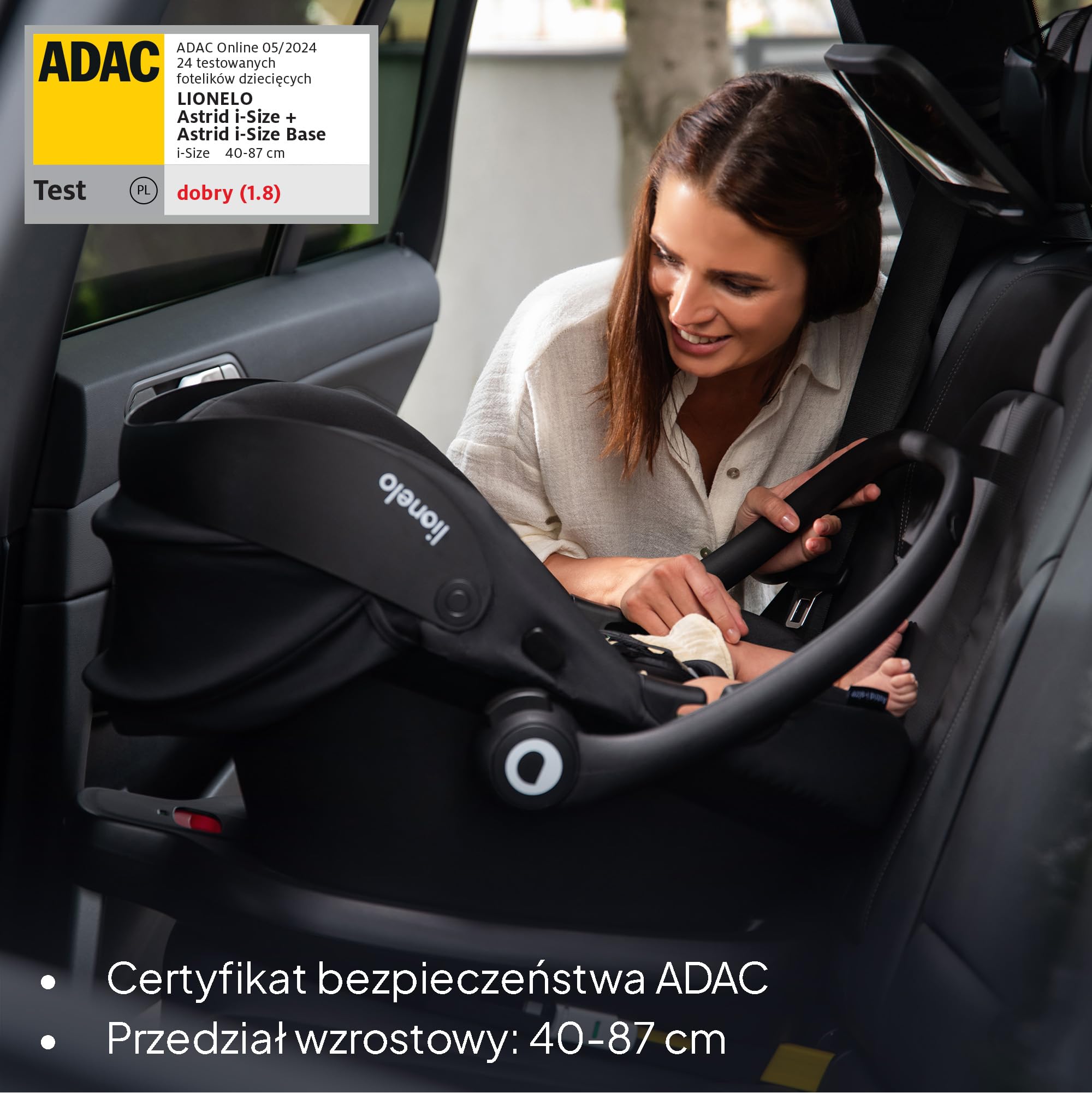LIONELO ASTRID i-Size SET Dziecięcy Fotelik Samochodowy z Bazą 40-87 cm Nosidełko dla niemowląt Montaż ISOFIX, 3-Punktowe Pasy Ochrona Boczna, Wkładka Dri-Seat, i-Size R129