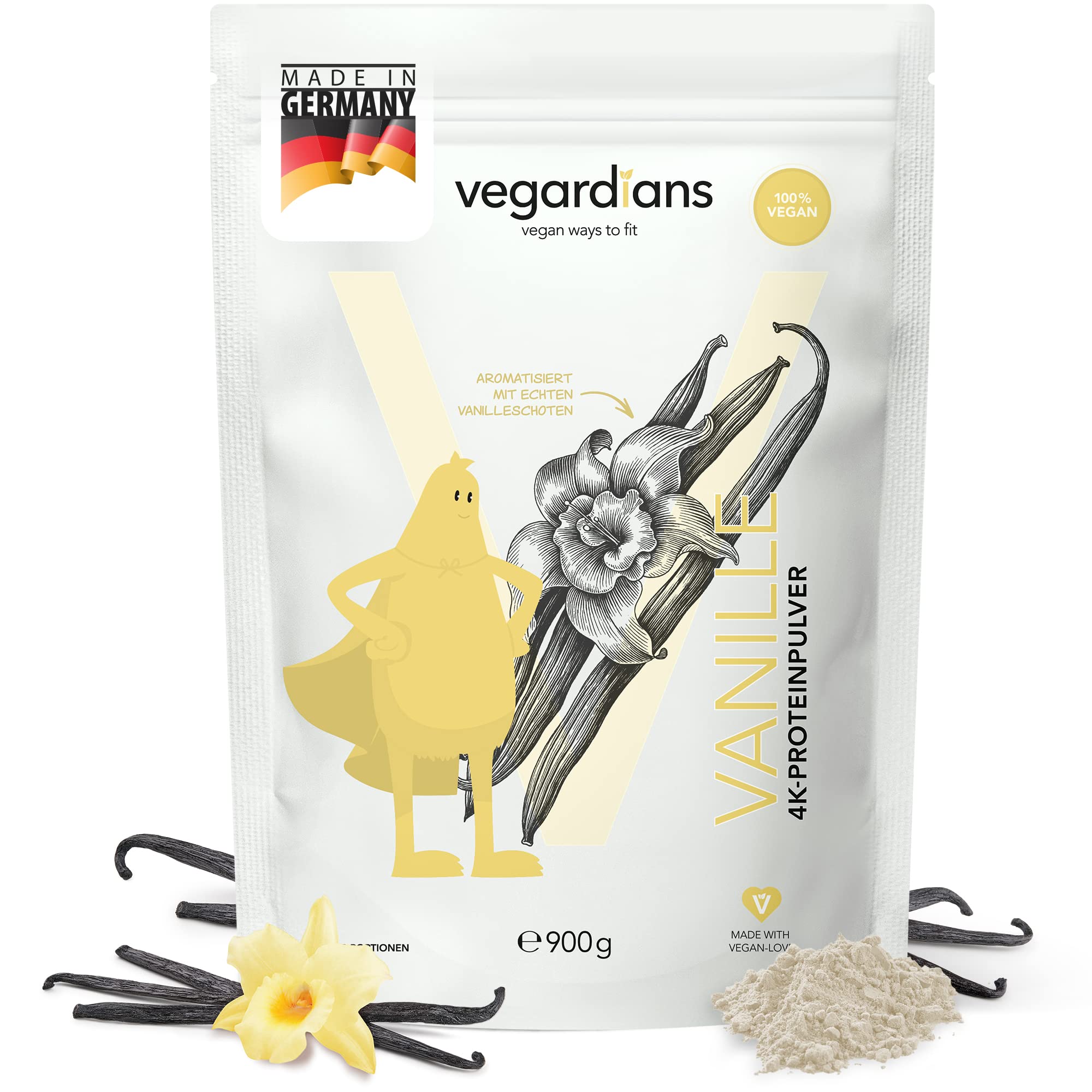 Veganes Proteinpulver Vanille 900g – Pflanzliches Eiweißpulver ohne Laktose, Gluten & künstliche Aromen. Premium-Qualität mit natürlichem Vanillegeschmack