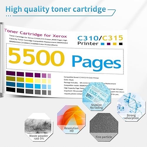 Miniatura 4 de Paquete de 4 cartuchos de tóner para Xerox C310 C315, 5,500 ~ 8,500 páginas de alta capacidad 006R004356 006R004357 006R004358 006R004359 para Xerox