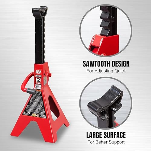 Miniatura 23 de BIG RED ATZ120005R Torin Heavy Duty Pin Type Professional Car Jack Stand con cerradura, capacidad de 12 toneladas (26,400 libras), rojo, 1 par