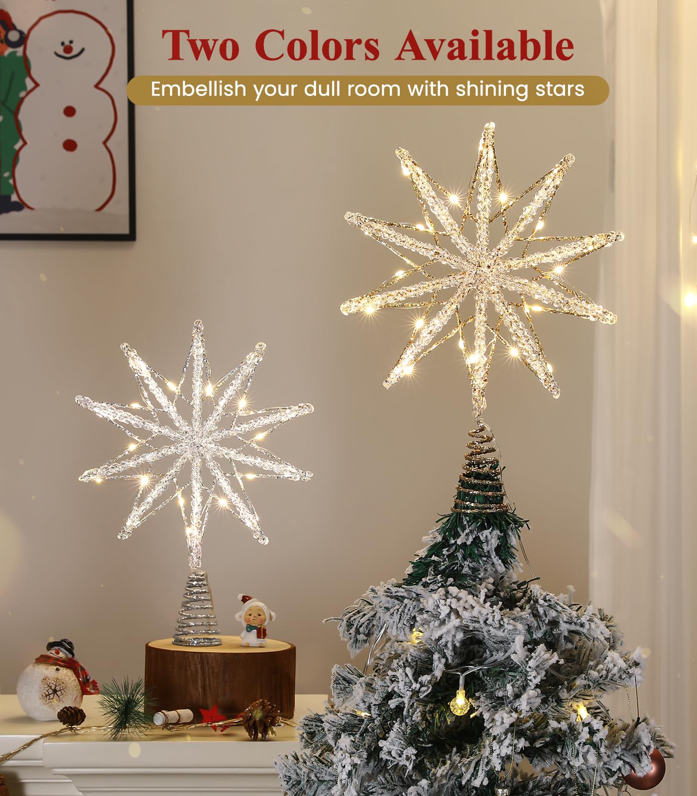 Luxspire Puntale Stella Per Albero Di Natale 3D Con Luci LED - Alimentazione USB E Telecomando, 8 Modalità E Timer 6H - 2