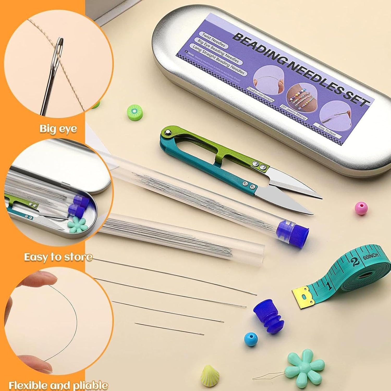 Beading Needles - Crafts Making Tools | Bracelet Needle,for Embroidery Sewing Knitting Crochet Quilting Weaving Projects Home Crafting Art Studio