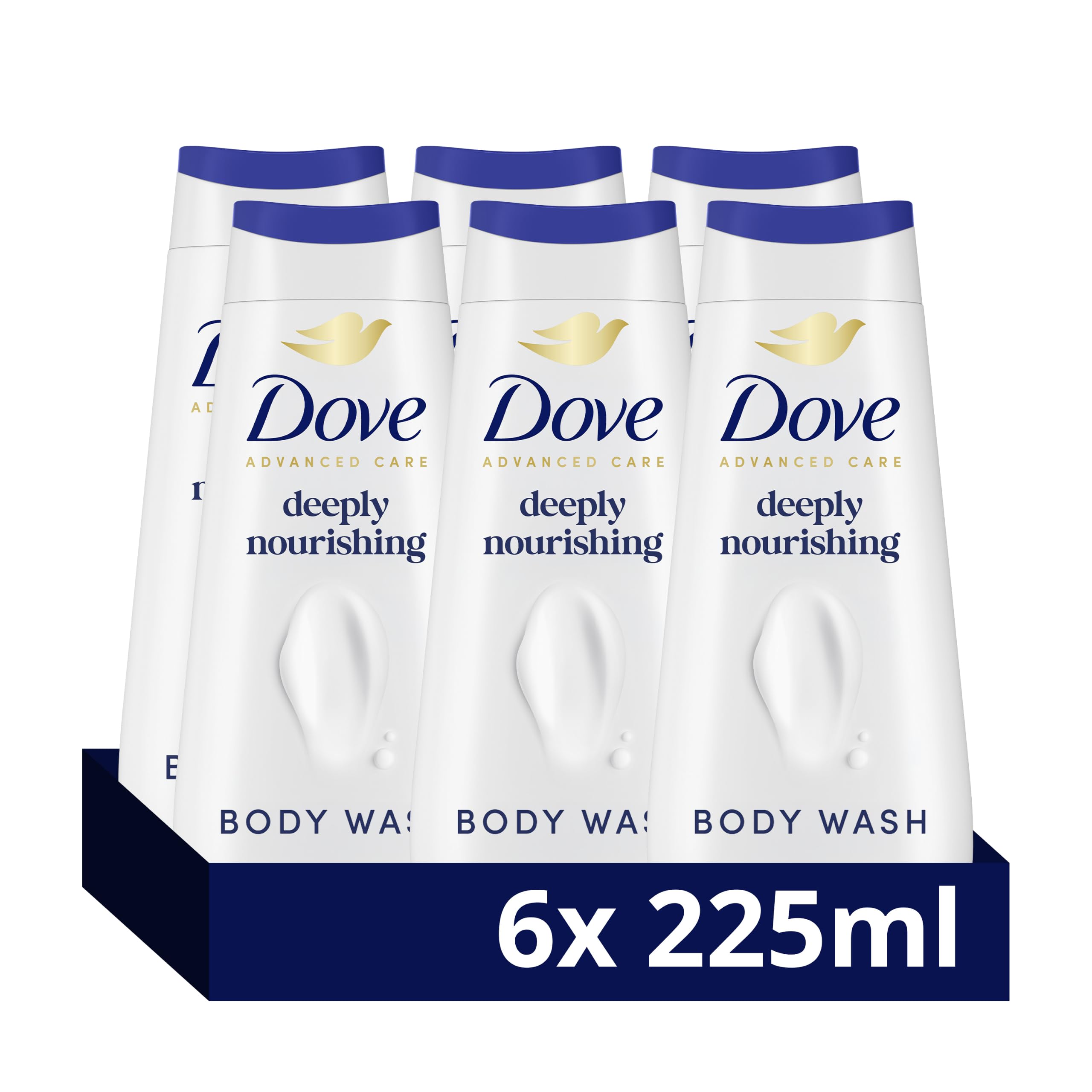 Dove Advanced Care Deeply Nourishing Body Wash Body Cleanser shower gel with skin-natural nutrients for instantly lotion-soft skin 6x 225 ml