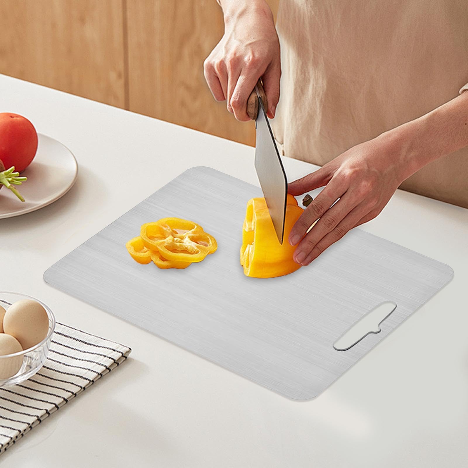 Tagliere Acciaio Inox Doppia Faccia 29x20cm - Multiuso Per Cucina - Foto 5